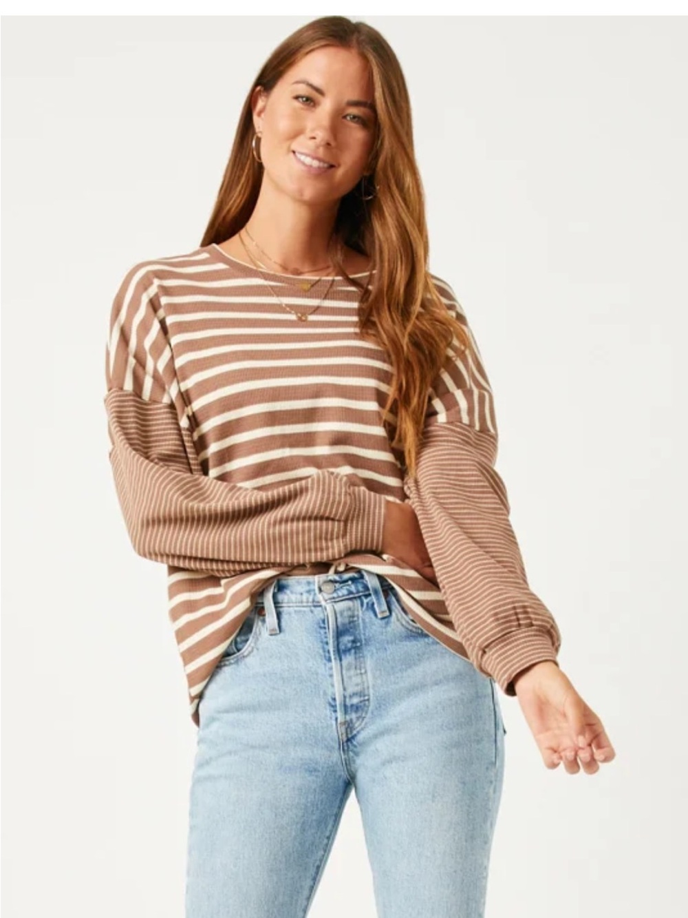 Striped Brown and Cream Women's Long Sleeve Top